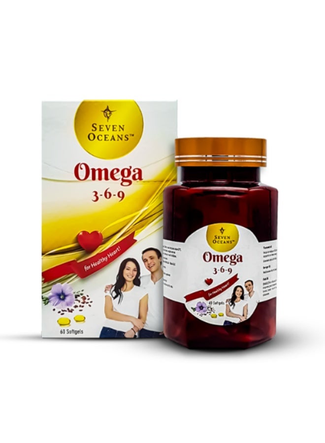 Seven Oceans Omega 3-6-9 Soft Gel Capsules – Supports Heart, Brain & Joint Health, 60 Capsules - Image 1